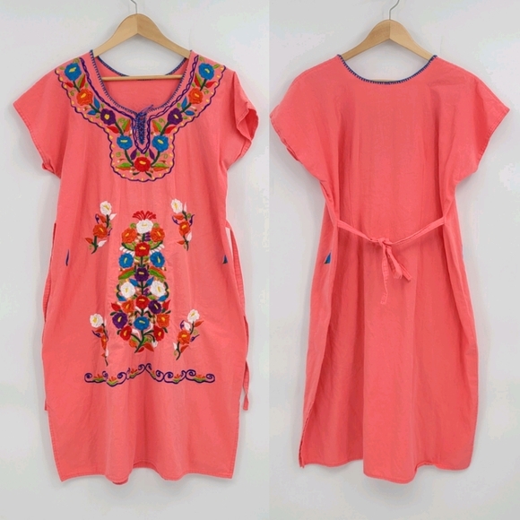 Blooming Floral Oaxacan Cotton Embroidered Dress - Picture 1 of 9